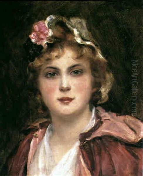 Portrait Of A Young Woman Wearing A Red Cloak by Consuelo Fould