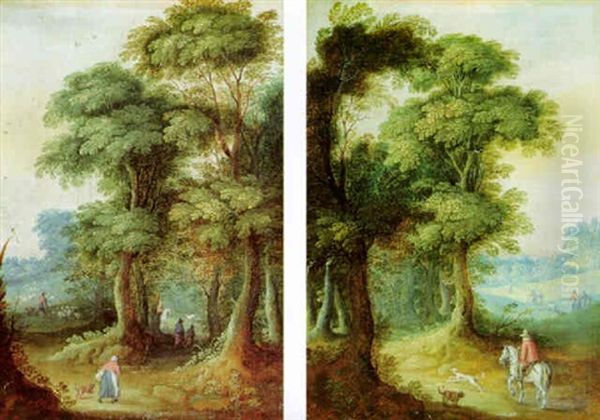 Bauerinnen Auf Einem Waldweg Auf Dem Weg Zum Markt by Jacques Fouquieres