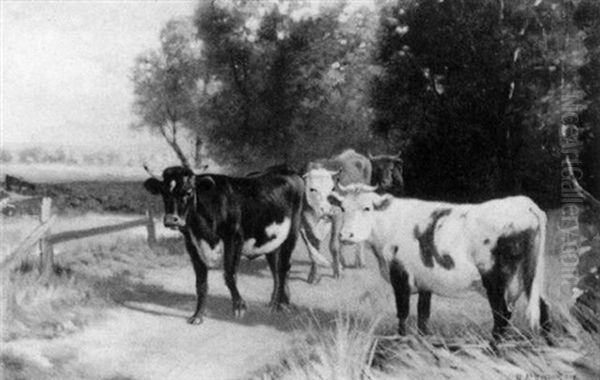 Cows On Country Road by Robert Atkinson Fox