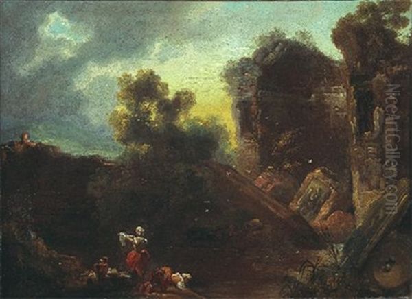 Paysage De Ruines Avec Des Lavandieres by Jean-Honore Fragonard