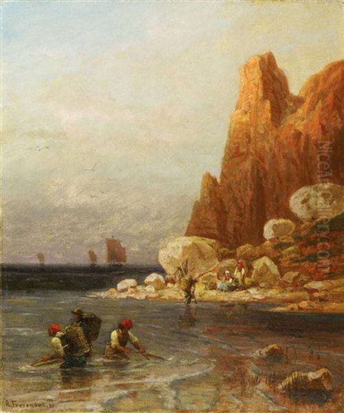 Fischer An Der Kuste Vor Etretat by Richard Fresenius