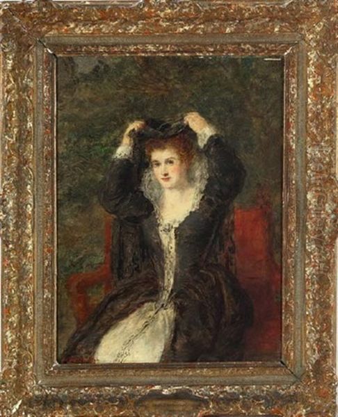 Portrait Of An Elegant Lady, Seated Wearing A Black Dress by William Powell Frith