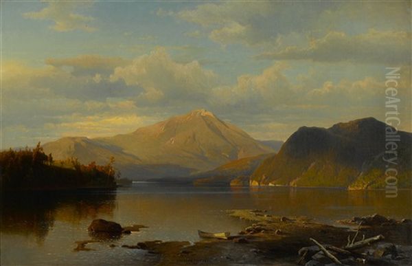 Lake Scene At Sunset by Hermann Fuechsel