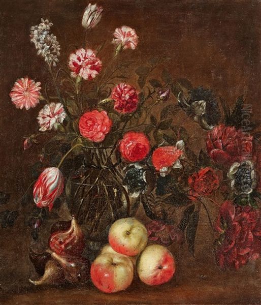 Stillleben Mit Blumen In Einer Glasvase, Apfeln Und Feigen Oil Painting - Jan Fyt