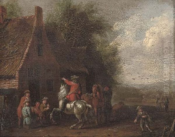 A Cavalryman At Rest Outside An Inn by Barend Gael