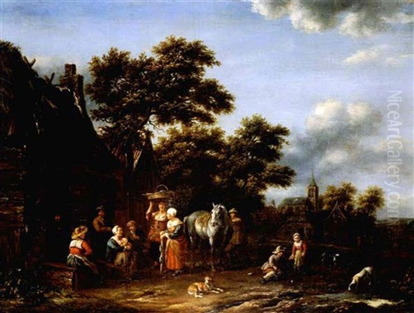 Die Rast Vor Dem Wirtshaus by Barend Gael