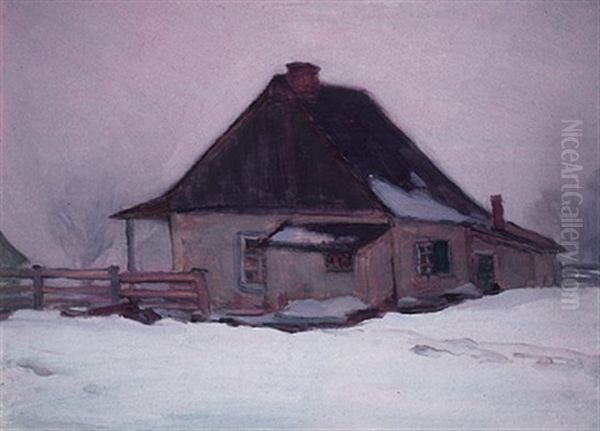 Maison Dans Le Brouillard, Baie St. Paul Oil Painting - Clarence Alphonse Gagnon