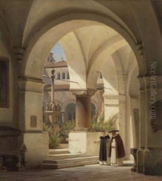 Im Kreuzgang Eines Romanischen Kloisters In Spanien by Wilhelm Gail