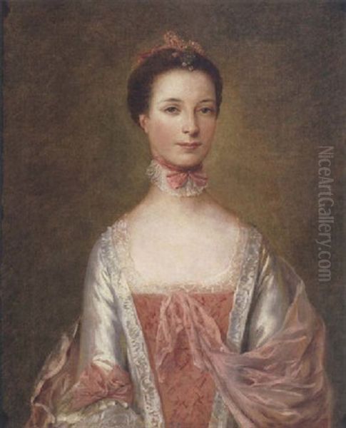 Portrait Of Mrs. Edwin Lascelles Wearing A Pink Dress With White Sleeves by Thomas Gainsborough