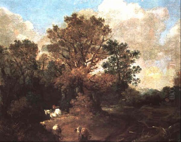 Wooded Landscape With Faggot Gatherers And White Horse by Thomas Gainsborough