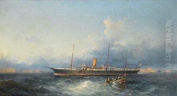 H.m.s. "surprise" Off Valletta by Luigi Maria Galea