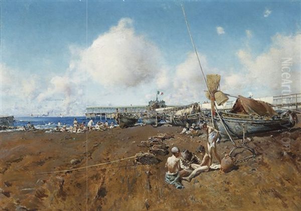 Ninos En La Playa by Baldomero Galofre Gimenez