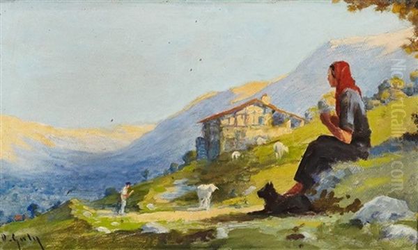 Bergere Devant La Ferme Basque by Hippolyte Marius Galy