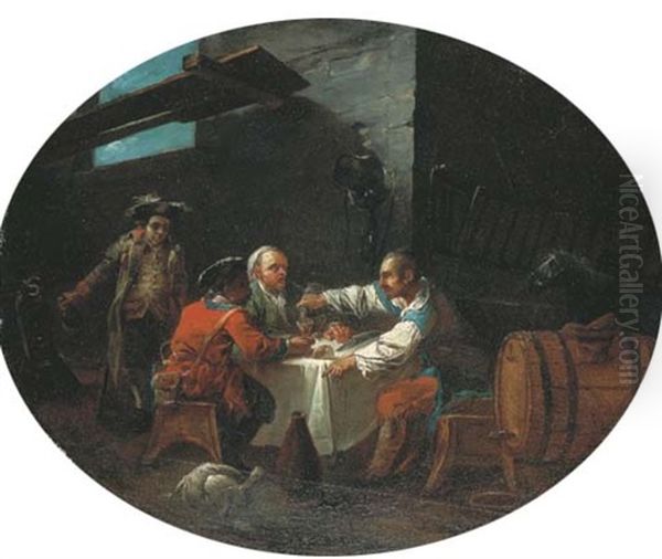 Interieur D'une Etable Avec Deux Soldats Et Deux Paysans Buvant by Jacques Gamelin