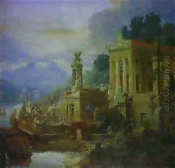 Phantasiearchitektur Einer Antiken Stadt An Einem Fluss by Joseph Michael Gandy