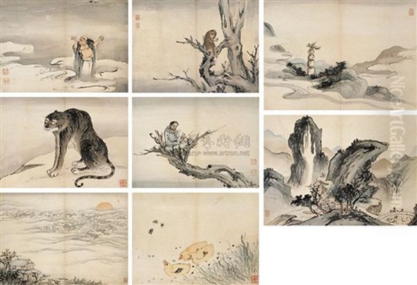 Landscape And Animals by  Gao Qipei