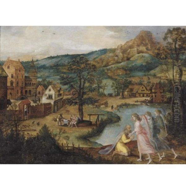 Landscape With Jacob And The Three Angels by Lucas Gassel