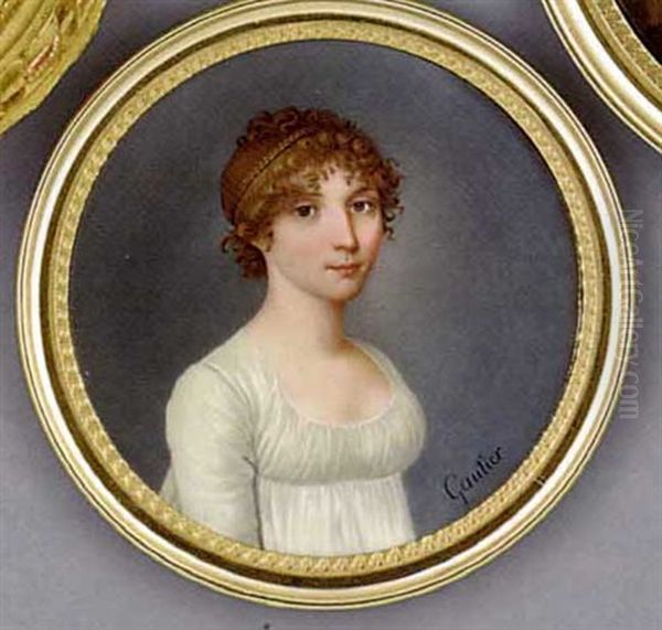 A Girl In White Dress, Her Brown Hair Plaited And Curled by Jean-Rodolphe Gautier