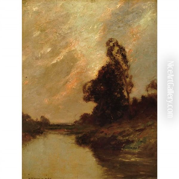 River Landscape At Sunset by Edward B. Gay