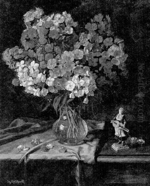 Stilleben Mit Phlox Und Figurine by Ignatz Heinrich Gebhardt