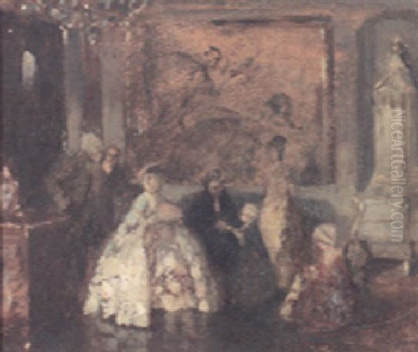 Elegant Figures Gathered In An Interior For A Recital by Walter Geffcken