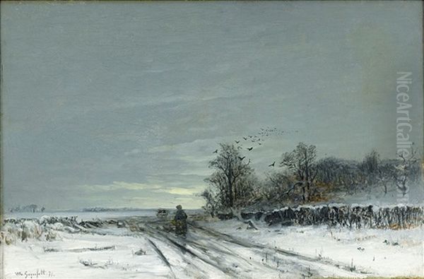 Vinterlandskap Med Vandrande Kvinna Pa Vag by Wilhelm von Gegerfelt