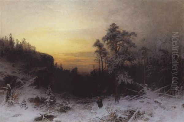 Sen Eftermiddag I Skoven, Vinter. En Gammel Kone Har Sanket Braende by Wilhelm von Gegerfelt