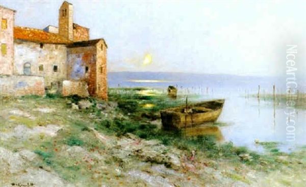 Italienskt Strandlandskap Oil Painting - Wilhelm von Gegerfelt