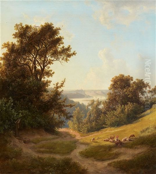 Elb Landscape With A View Of Meissen And The Albrechtsburg by Friedrich Otto Georgi