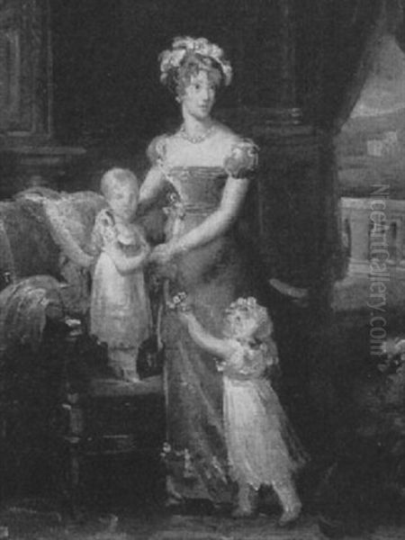 Duchess De Berry With Her Infant The Count De Chambord And Daughter The Future Duchess Of Parma by Francois Pascal Simon Gerard