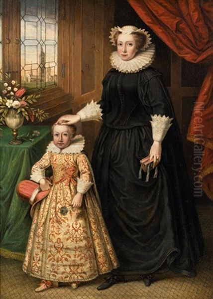 Eine Dame Mit Kind In Einem Interieur (traditionell Identifiziert Als Mary Queen Of Scots And Her Son James I.) by Marcus Gerards the Younger