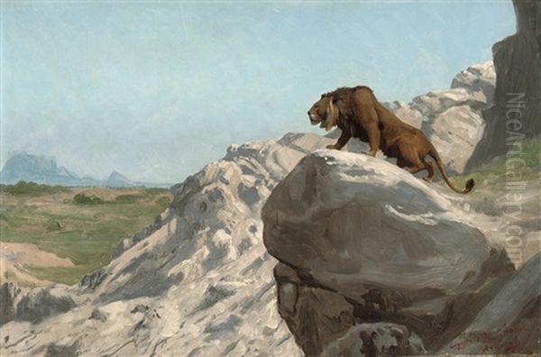 Lion Aux Aguets, On The Watch by Jean-Leon Gerome