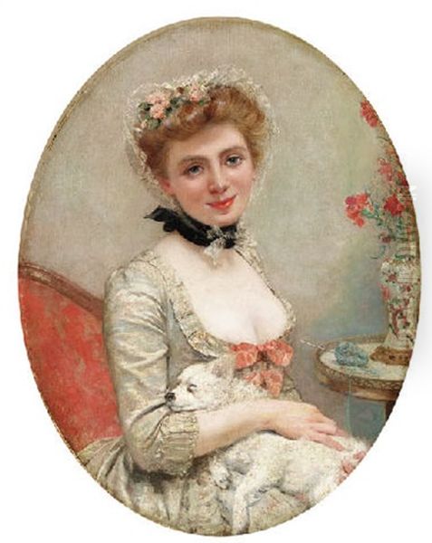 Portrait Of A Lady With A Dog by Henri Gervex