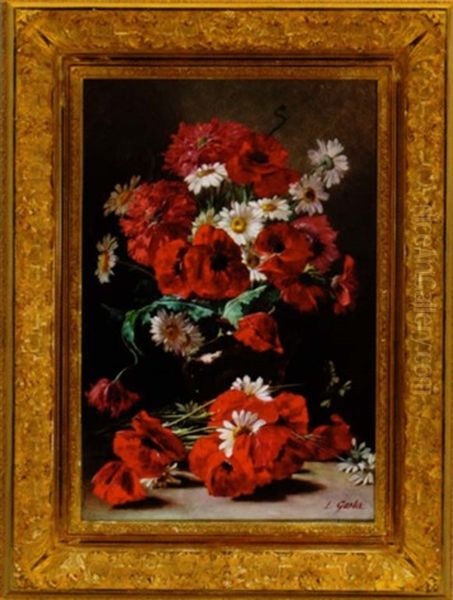 Still Life With Daisies, Poppies And Mums by Louis Victor Gesta