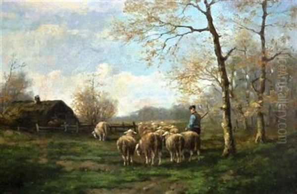 A Shepherd With His Flock by Adriaan Marinus Geyp