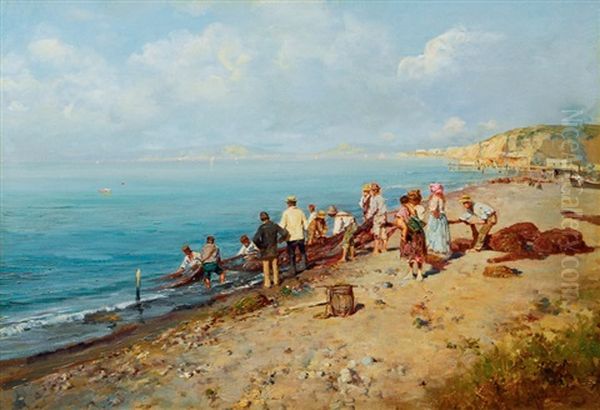 Walkers And Fishermen At The Coast Of Amalfi by Giuseppe Giardiello