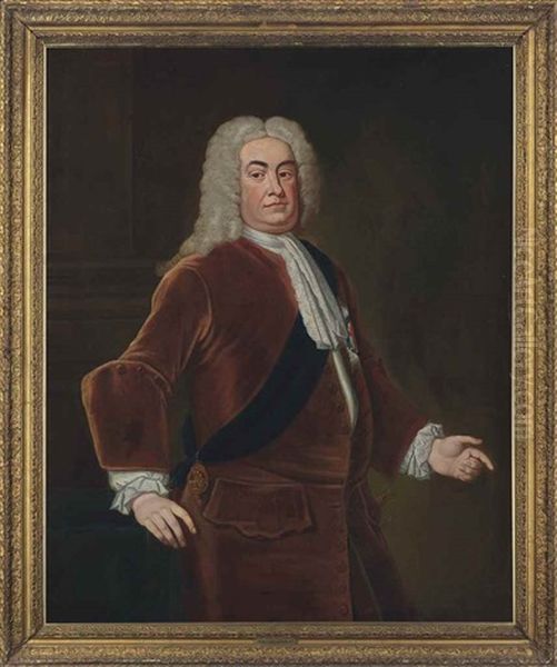 Portrait Of Sir Robert Walpole, 1st Earl Of Orford (1676-1745), Half-length, Wearing The Star And Sash Of The Order Of The Garter by Thomas Gibson