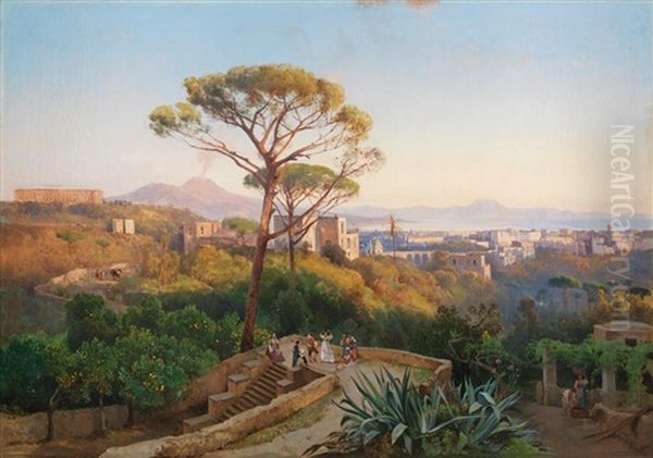 Panorama Of Naples With Capodimonte And Mount Vesuvius In The Distance by Giacinto Gigante