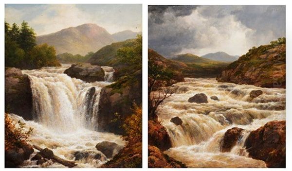 Rocky Scene With Waterfall' And 'waterfall', A Pair by Edmund Gill