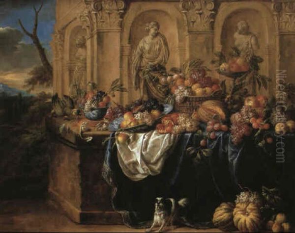 Un Grand Buffet De Fruits Sur La Terrasse D'un Palais       Baroque by Jan Pauwel Gillemans the Younger