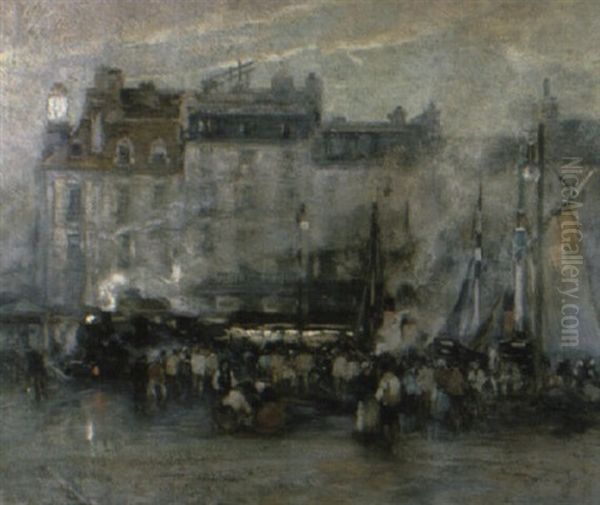 A Train Approaching A Harbour by Eugene Louis Gillot