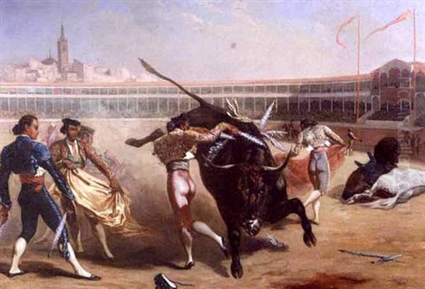 Bull Fighting Scene by Louis Eugene Ginain