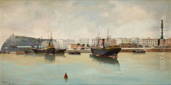 Vista Del Puerto De Barcelona by Adolfo Giraldez Y Penalver