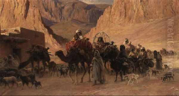 Arab Caravan In The Desert by Eugene Alexis Girardet