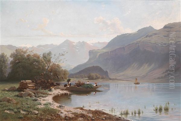 Blick Auf Eine Seelandschaft (brienzer See In Der Schweiz?) by Karl Girardet