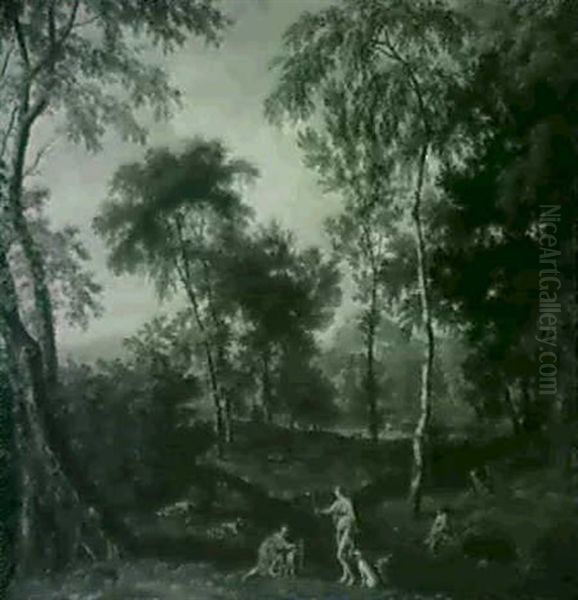 Diana And Nymphs Hunting In An Arcadian Forest by Johannes Gottlieb Glauber