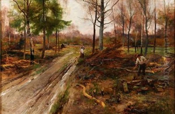 The Young Woodcutter In A Woodland Clearing by Alfred Glendening Jr.