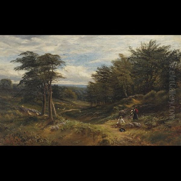 Shepherd Family Guarding The Flock From The Hills by Alfred Augustus Glendening Sr.