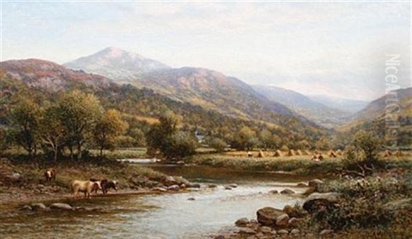 A Harvesting Scene Near Capel Curig, North Wales by Alfred Augustus Glendening Sr.