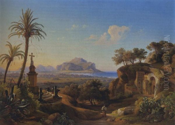 Vista Della Citta Di Palermo E Del Monte Pellegrino, Firmato by Johann Georg Gmelin